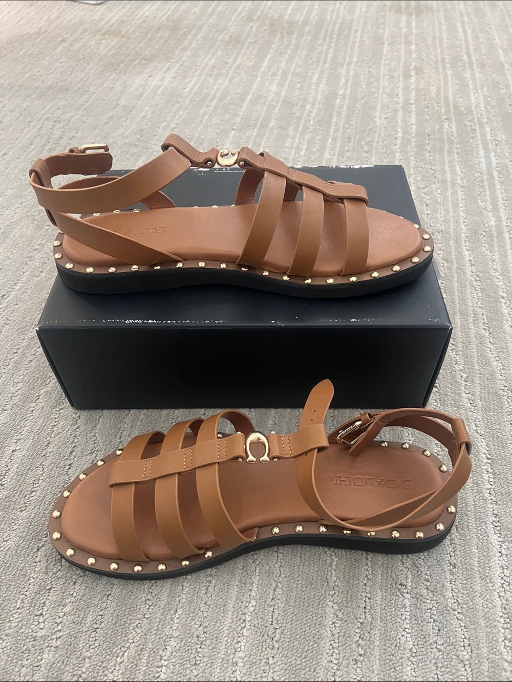 Coach Brown Leather Studded Gladiator Sandals